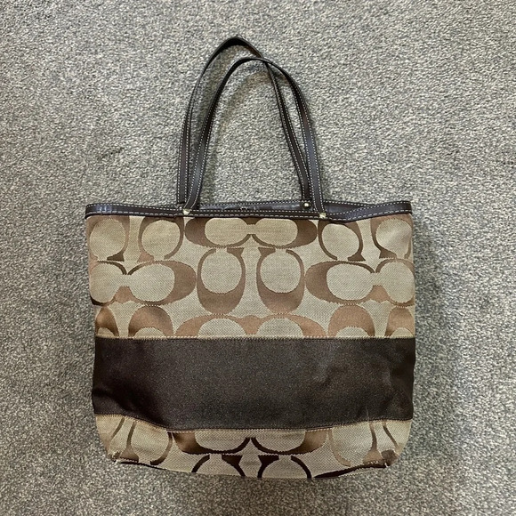 Coach Handbags - COACH Brown/Tan Tote/ shoulder Bag with Signature Canvas and Stripe